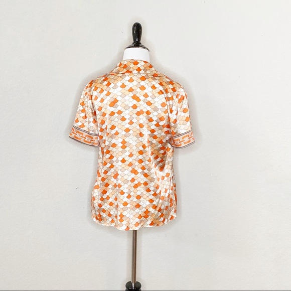 ECI New York Retro Peacock Pattern Silk Collar blouse Size Medium - Picture 5 of 8